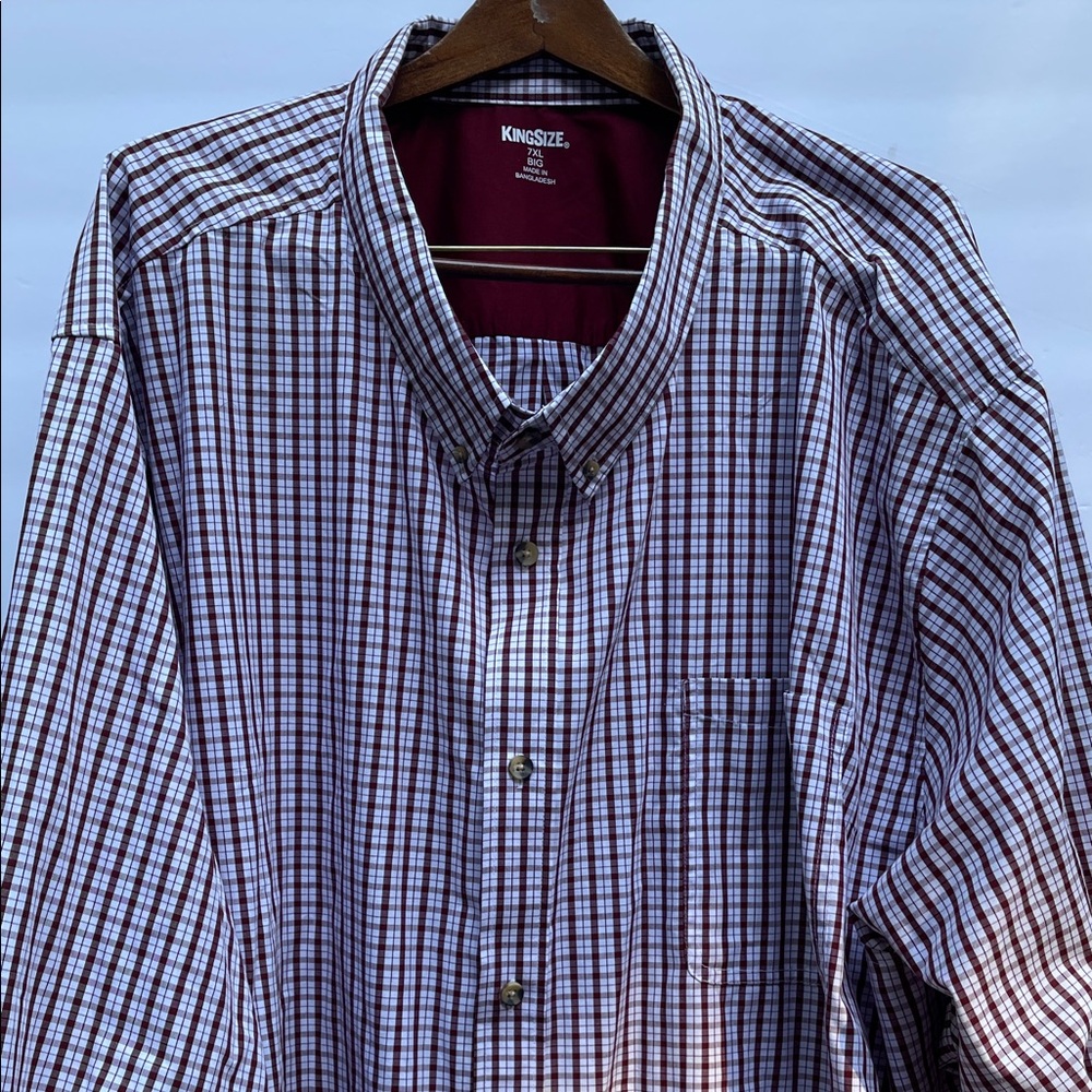 KingSize Men's Checkered Button Down Shirt - Blue and White